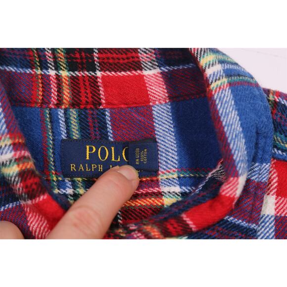 Polo Ralph Lauren Blue Red Check Heavy Work Flannel Button-Up Shirt L - Picture 7 of 7